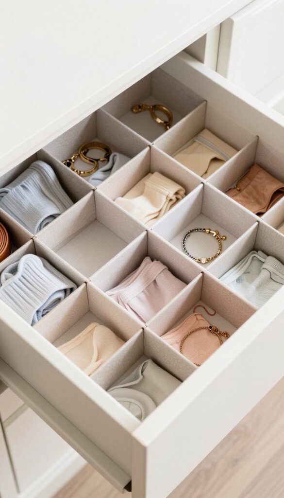 Organized dresser drawer with DIY shoebox dividers