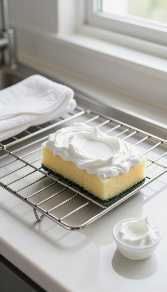 Cleaning oven rack with Bar Keepers Friend paste and sponge