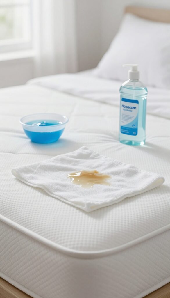 Cleaning a vomit stain on a mattress with dish soap and hydrogen peroxide