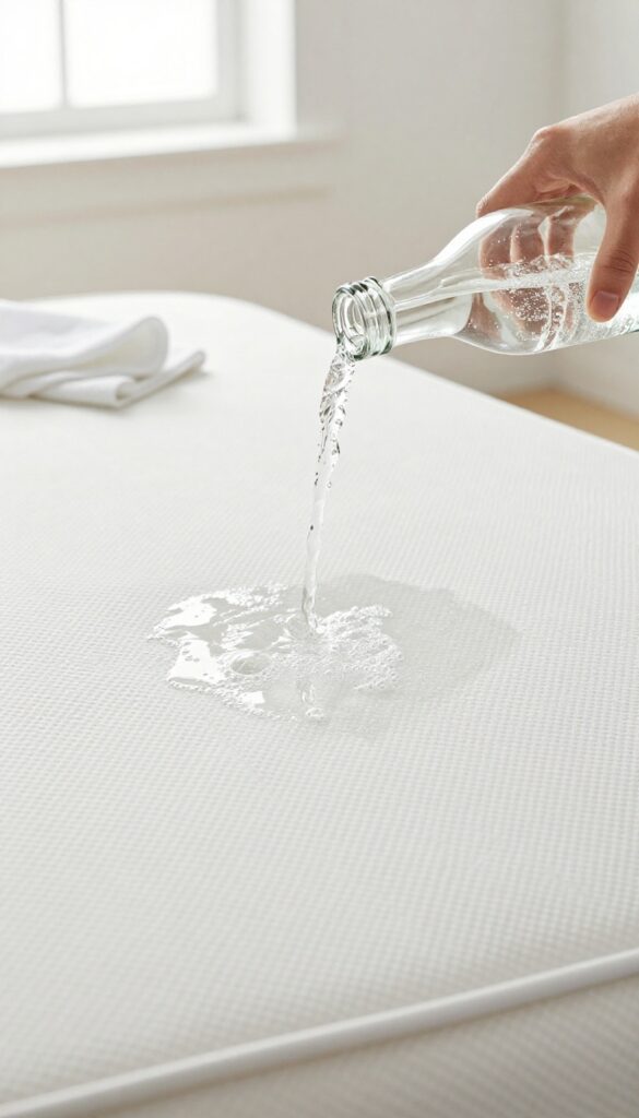 Pouring club soda on a fresh mattress spill to lift the stain