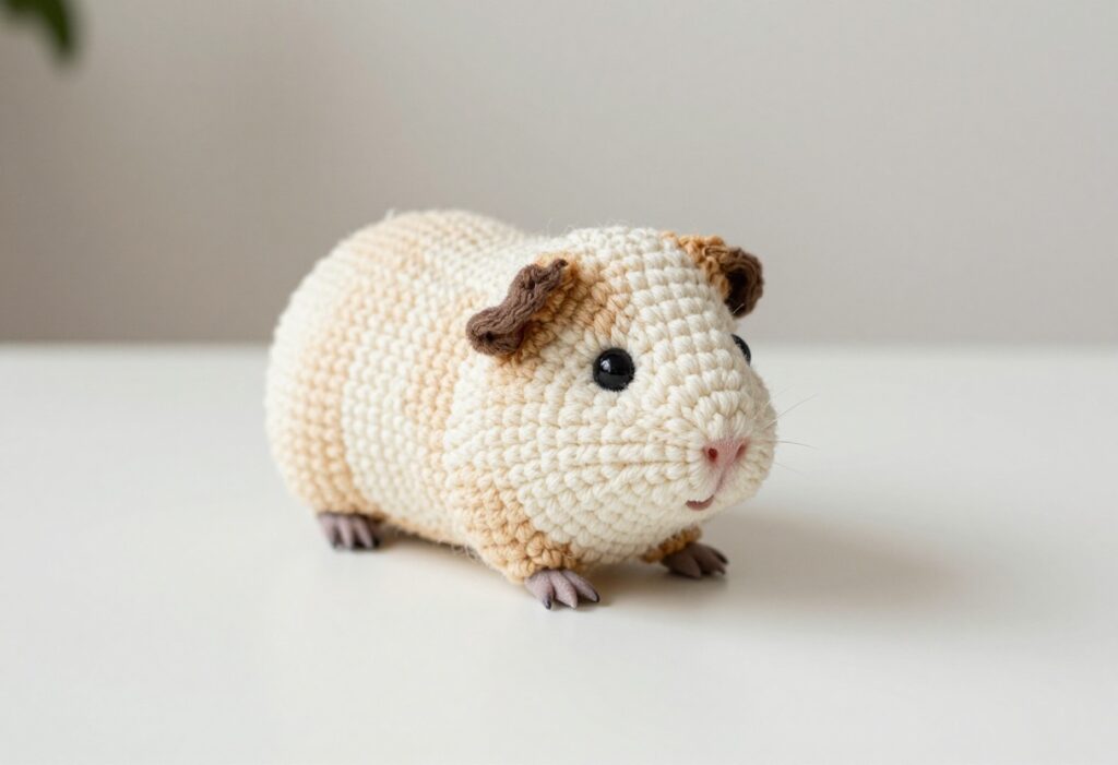 Crocheted guinea pig amigurumi with yarn and hook