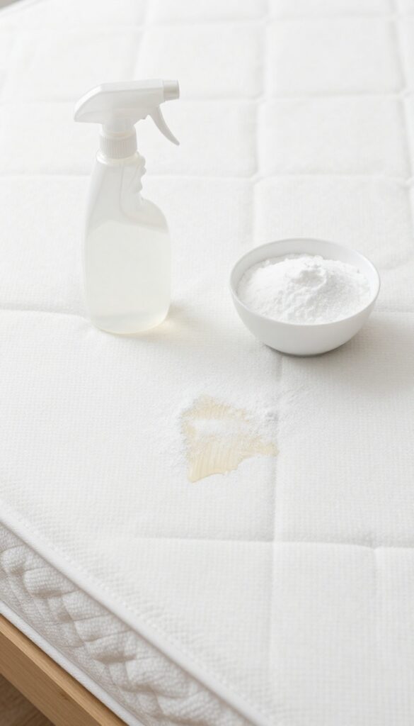 Cleaning mattress urine stain with white vinegar and baking soda