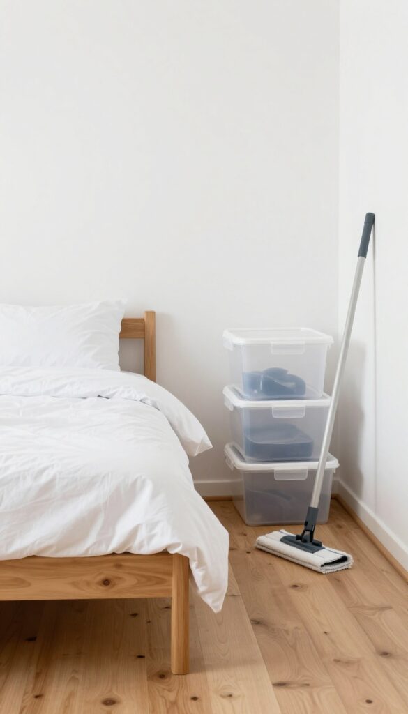 Clean under the bed with storage bins and vacuum mop