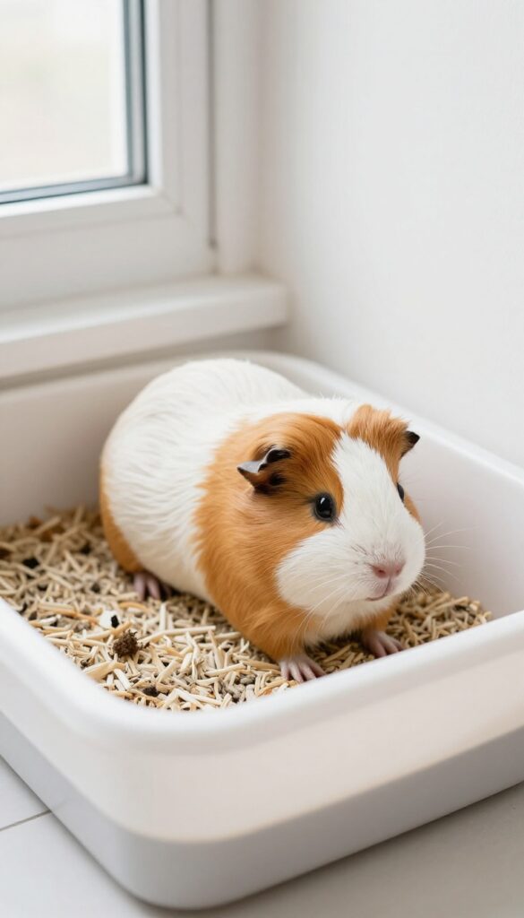 Guinea pig room with a litter training area in the corner