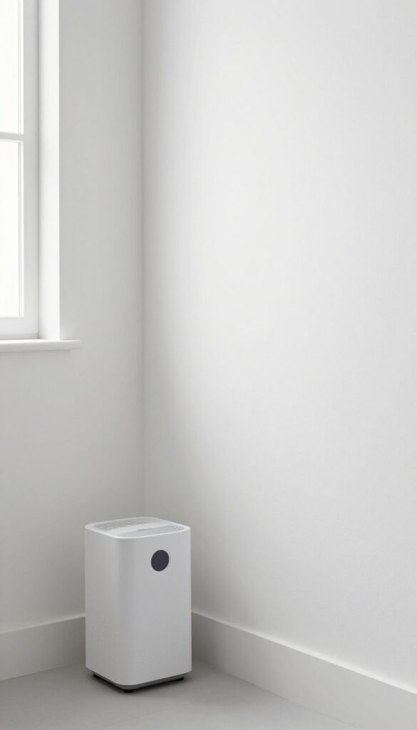 A clean, dry bathroom corner with a dehumidifier, monitored weekly for mold regrowth.