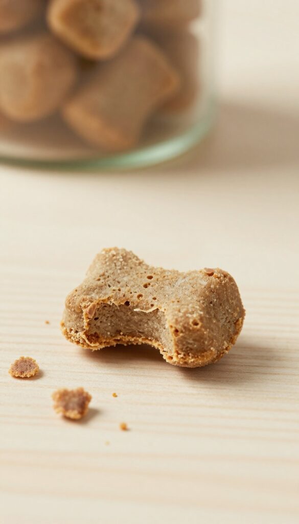 Homemade chicken and liver freeze-dried crumble dog training treats, scattered on a wooden surface.