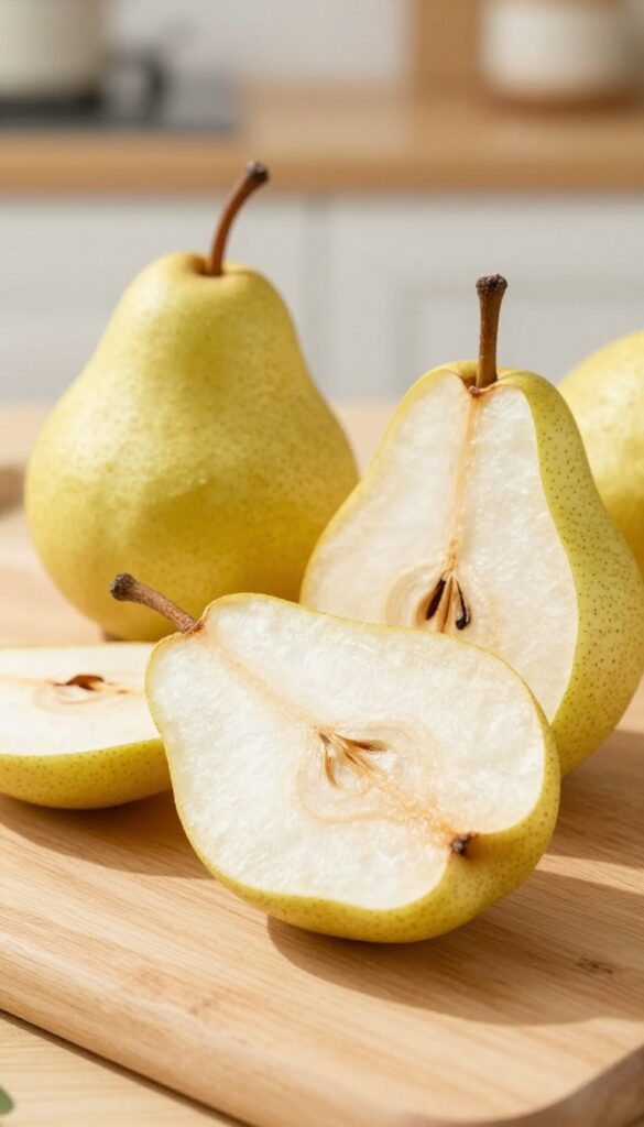 Dehydrated pear slices for homemade dog treats, single-ingredient chewy snack.