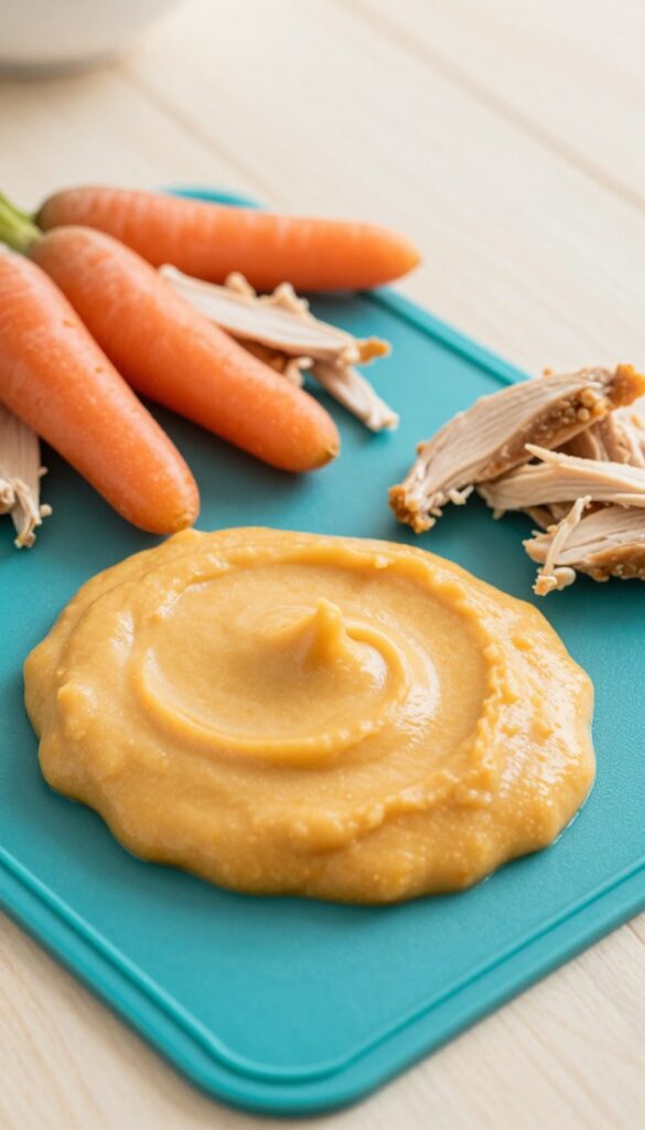 Chicken and carrot puree spread on a lick mat for dogs