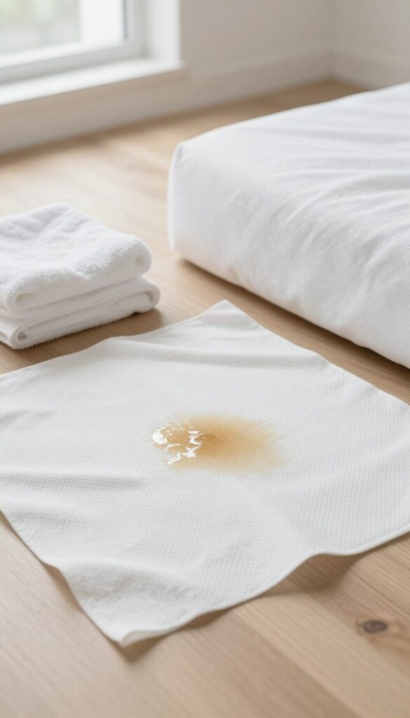 Blotting urine from a mattress with paper towels