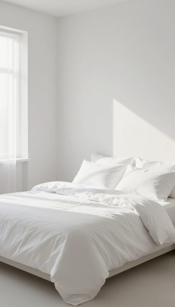 Neatly made bed in a bright, clean bedroom with natural light