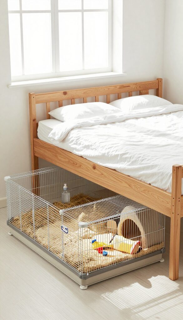 Loft bed cage with play area below for guinea pigs