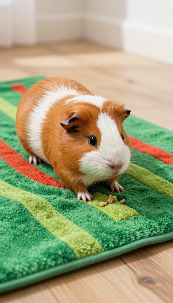 Guinea pig foraging on a snuffle mat