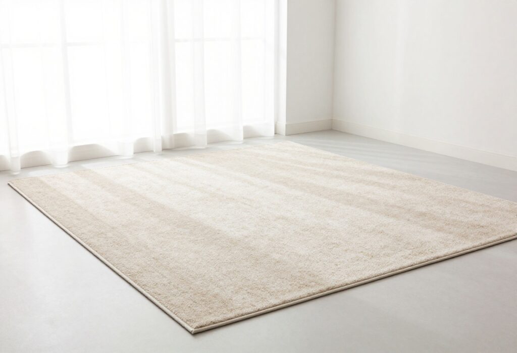 Clean beige area rug in a bright living room with natural light