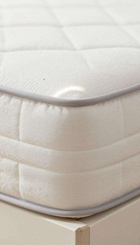 Close-up of mattress seam with flashlight revealing bed bug signs