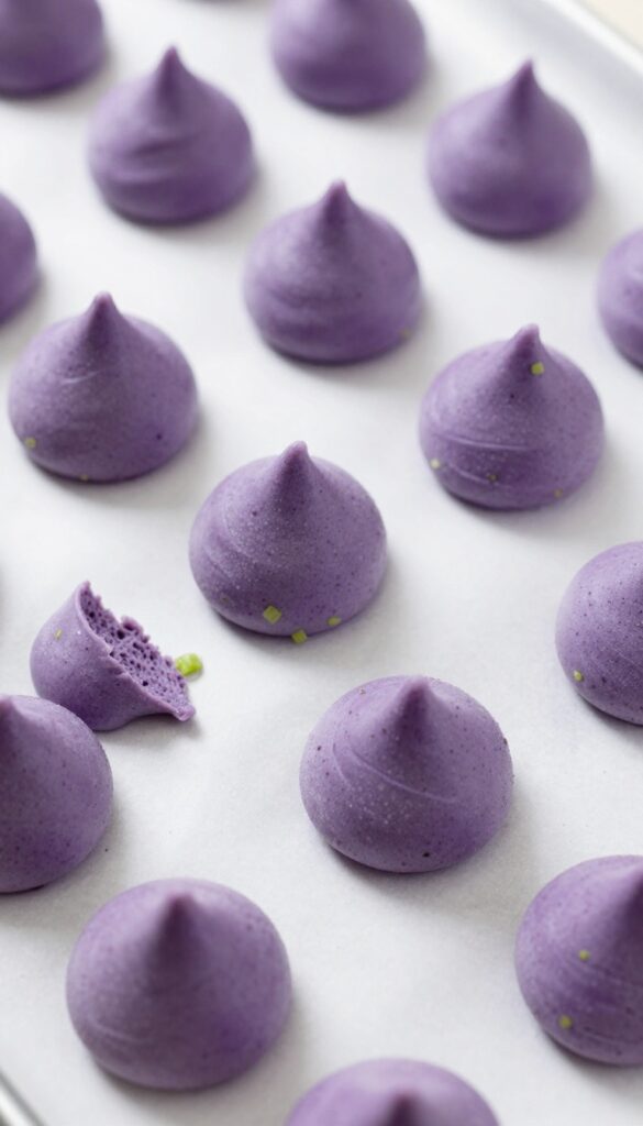 Homemade frozen dog treats: celery and blueberry yogurt drops on a baking sheet, ready for freezing.