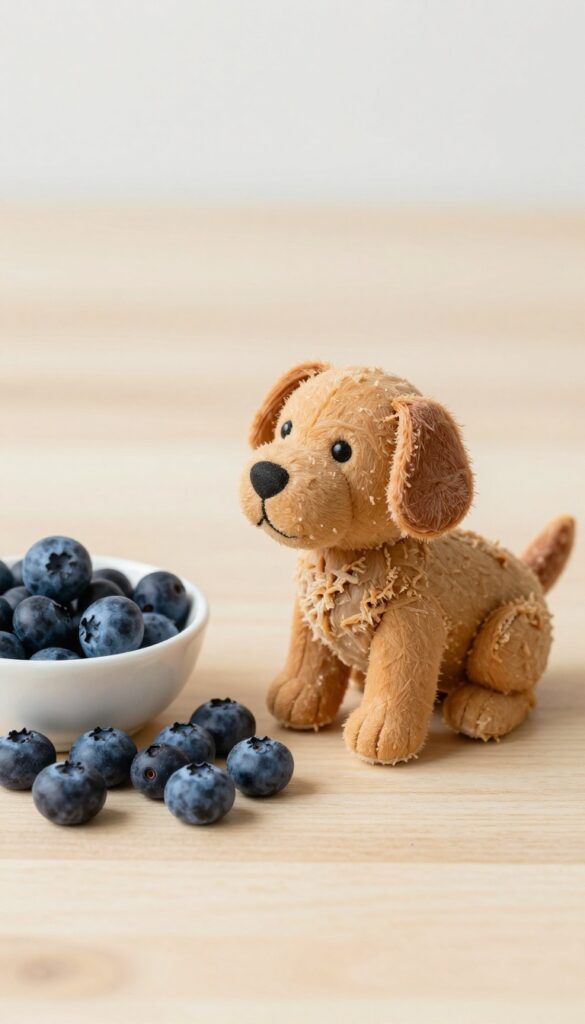 Red Kong toy stuffed with ground turkey and blueberries on a wooden surface