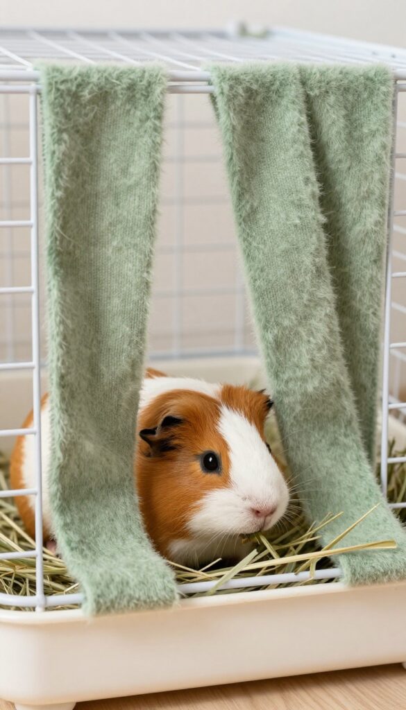 Guinea pig hideout with fleece forest and hay bin
