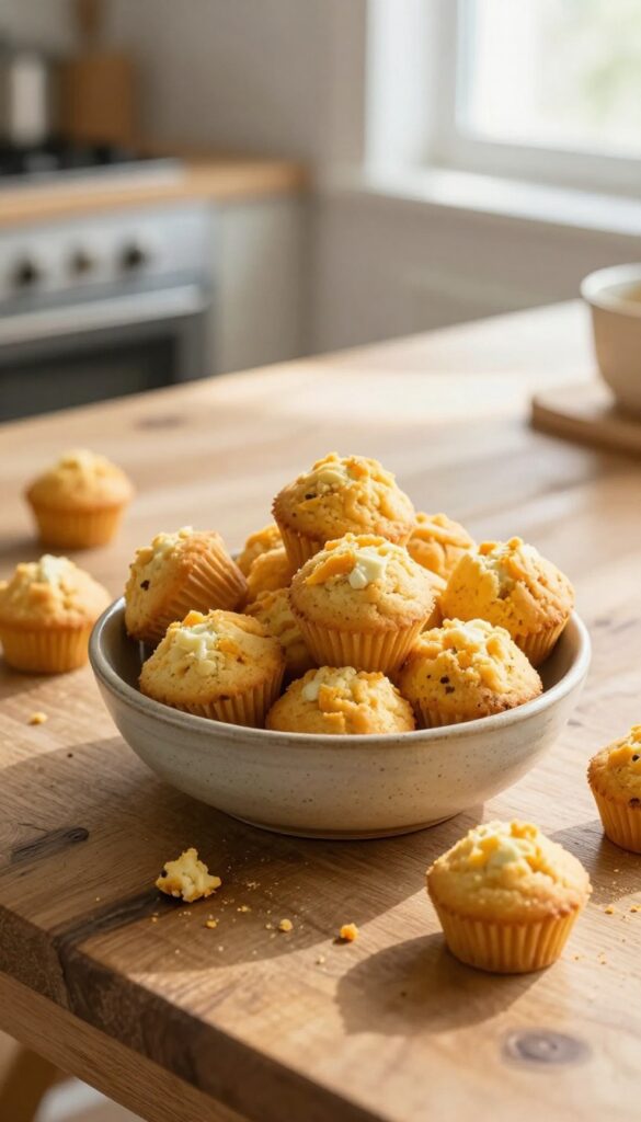 Homemade pumpkin and egg mini muffins for dogs, served in a ceramic bowl on a wooden table with a dog paw nearby.
