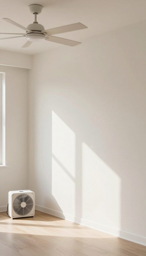 Clean wall air drying with fans and tape test for dryness before repainting