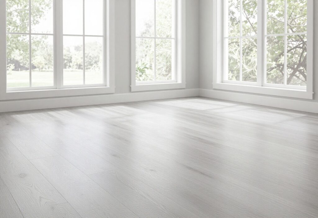 Clean vinyl plank floor with a microfiber mop in a bright living room