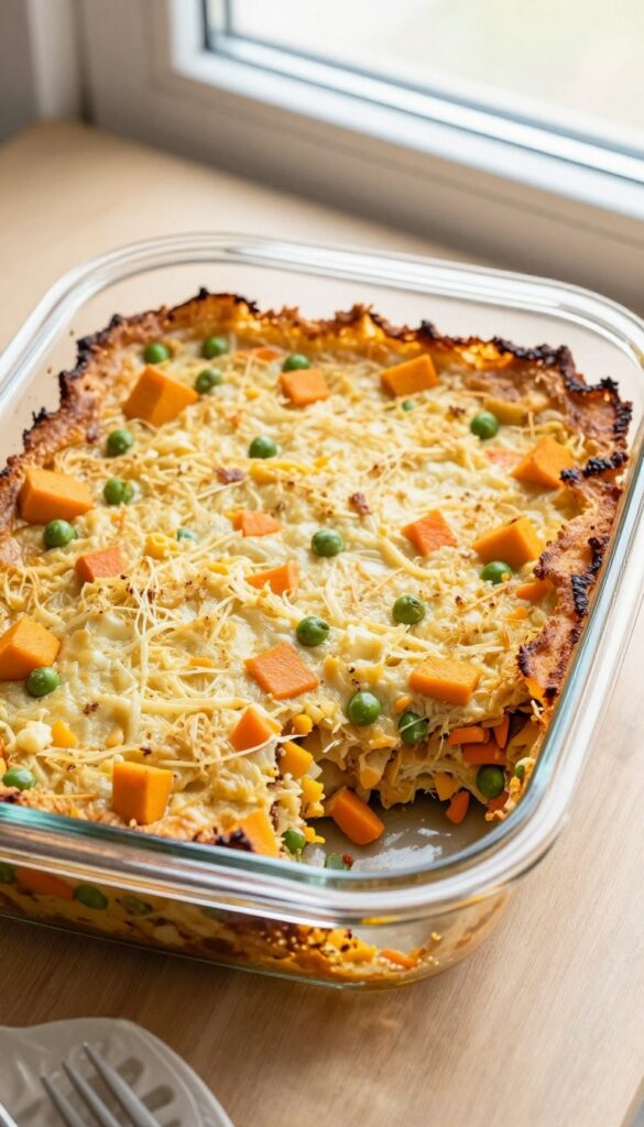 Homemade turkey and pumpkin dog food casserole in a baking dish with individual portions in a silicone muffin pan, bright natural light, pet-blog photography style