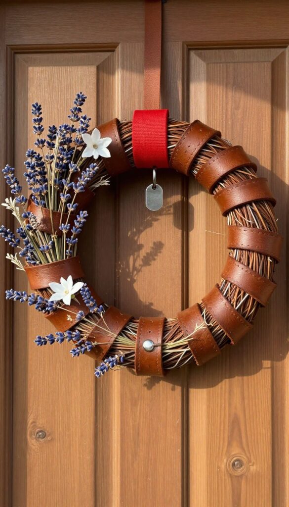 Leash and collar wreath on front door