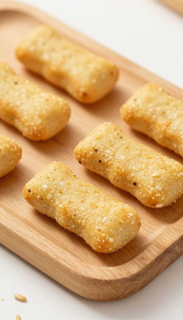 Homemade cheesy millet dog treats baked golden brown on a wooden board, perfect for training or puzzle toys.