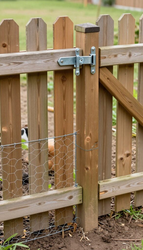Secure garden fence with chicken wire buried underground to prevent dog from digging out.