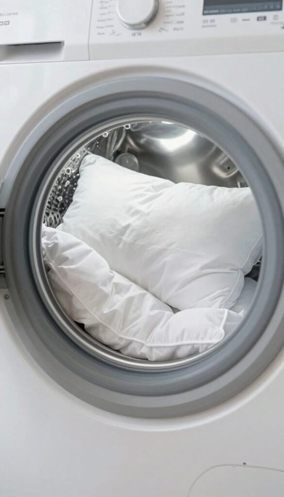Washing pillows and protectors in a washing machine for deep cleaning