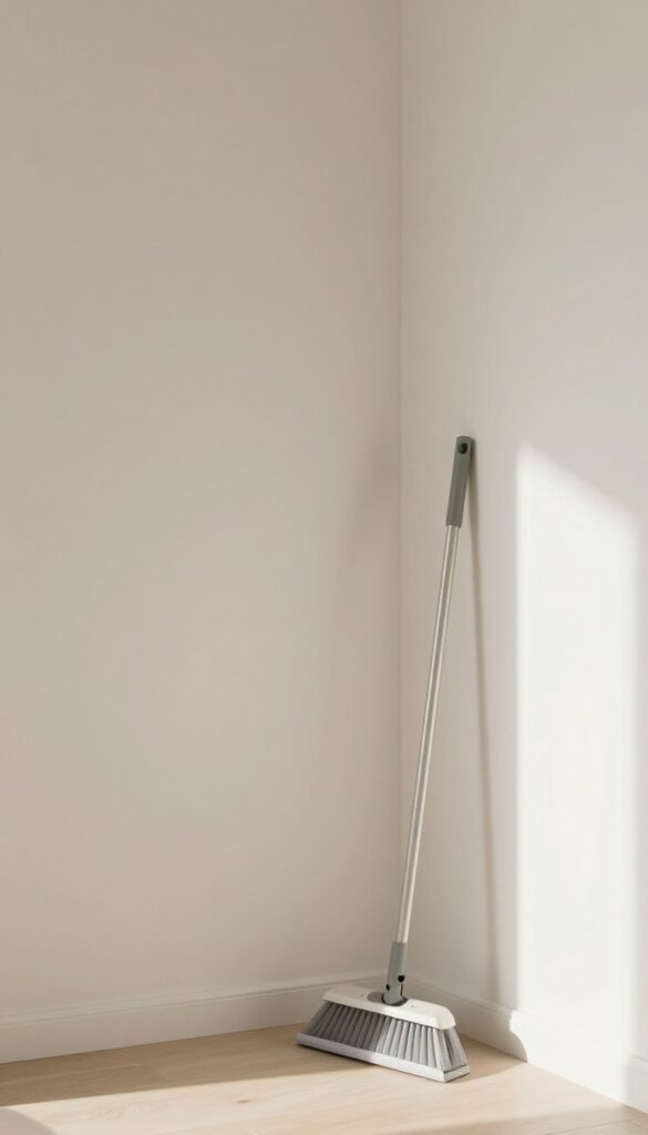 PVC pipe storage for mops and brooms in a small closet