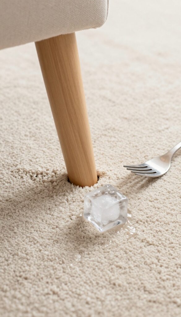 Ice cube in carpet dent to remove furniture marks