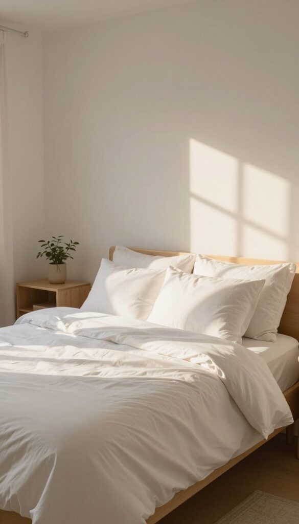 A neatly made bed in a sunlit bedroom, creating a sense of order and calm.
