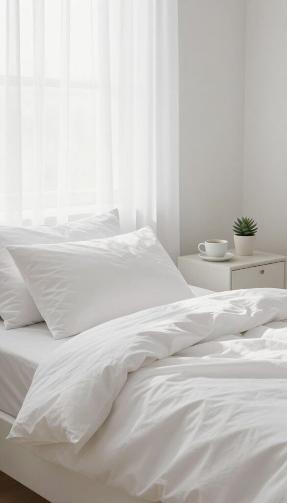 A peaceful bedroom with a made bed and a coffee cup on the nightstand, embodying the maintenance mindset of daily micro-habits.