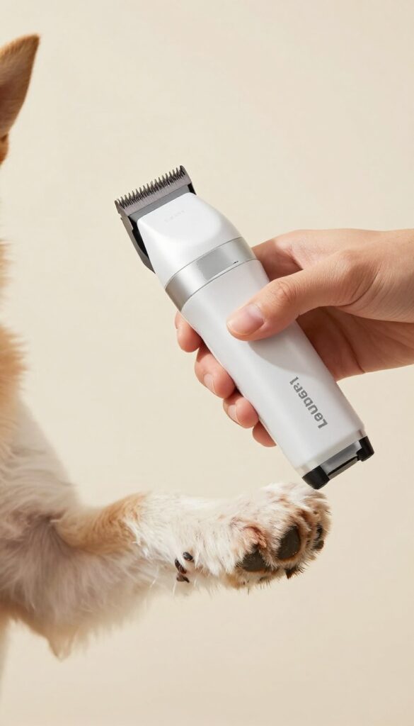 Laube LS-1 lightweight cordless clipper trimming a dog's paw in bright natural light