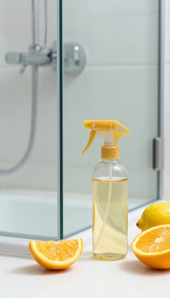 DIY citrus vinegar spray for cleaning shower glass doors, natural cleaning solution
