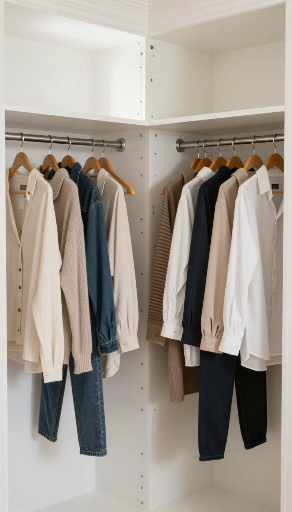 Closet with backward hangers trick for decluttering