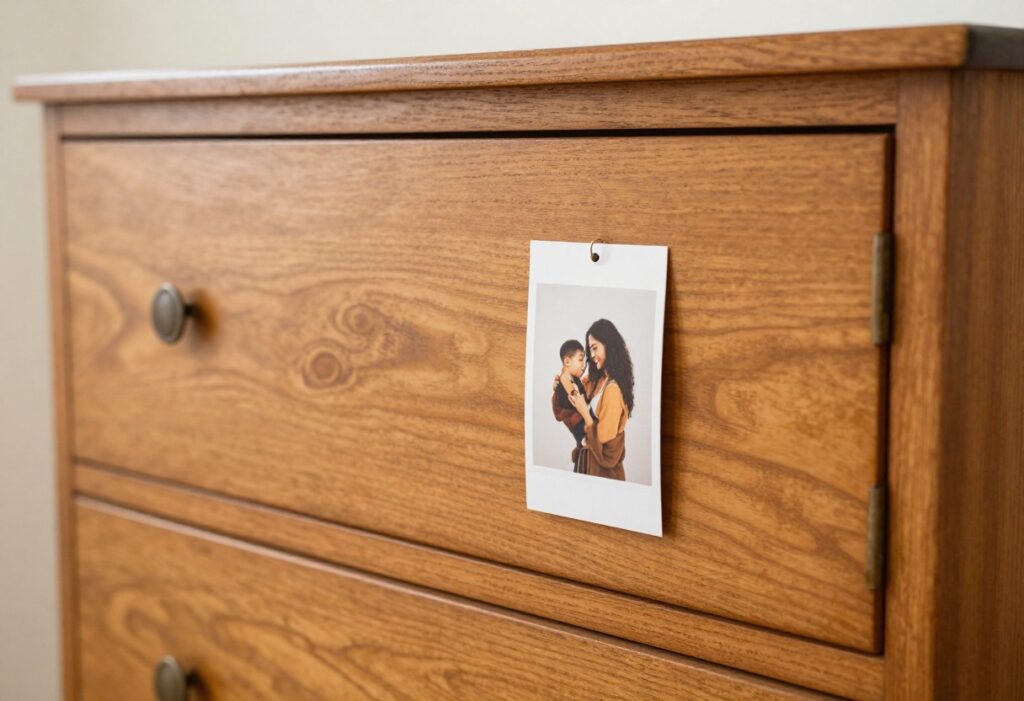 Close-up of restored antique wood furniture with warm shine