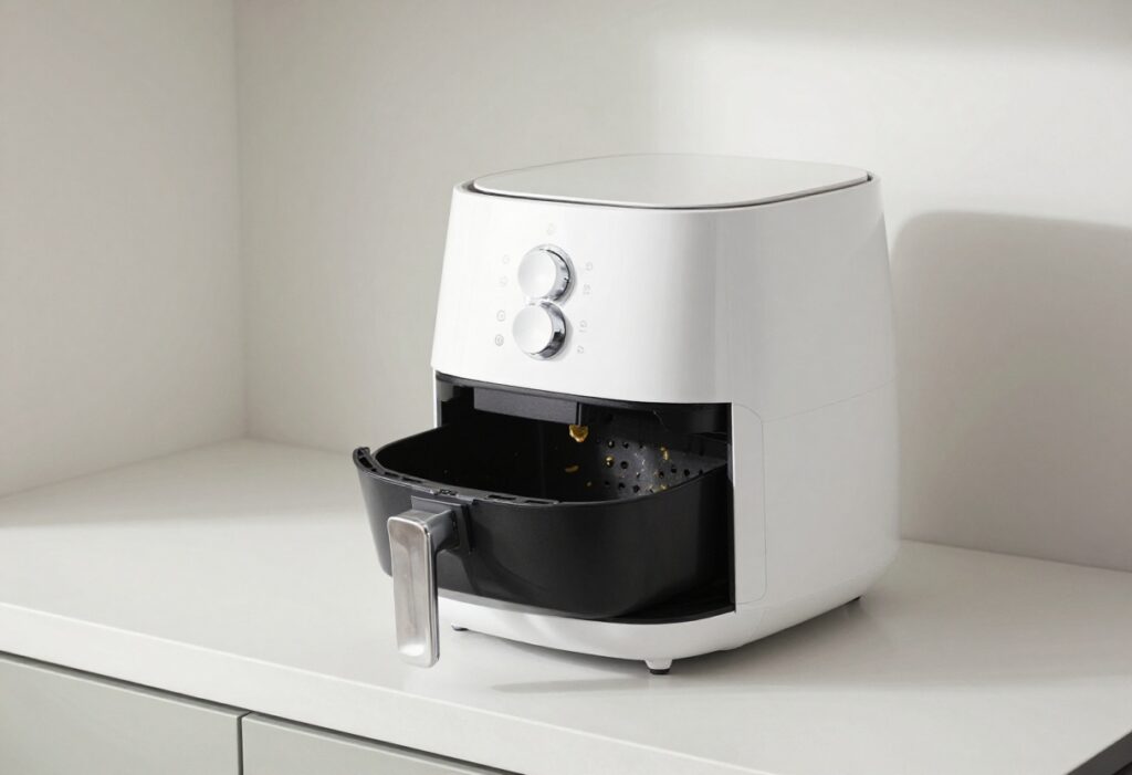 Clean air fryer basket on a kitchen counter