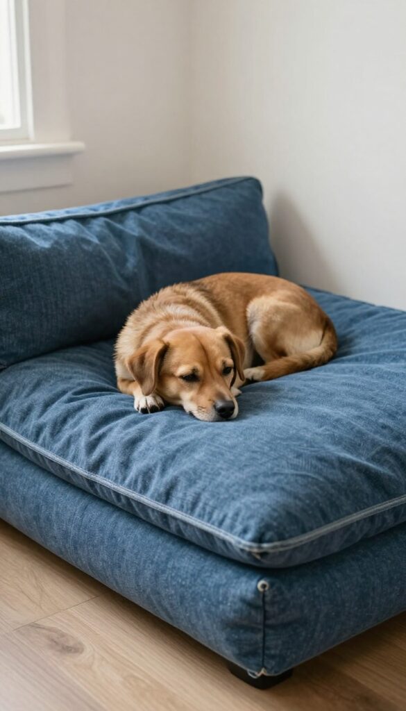 Classic bolster dog bed with a dog resting on it in a cozy home setting