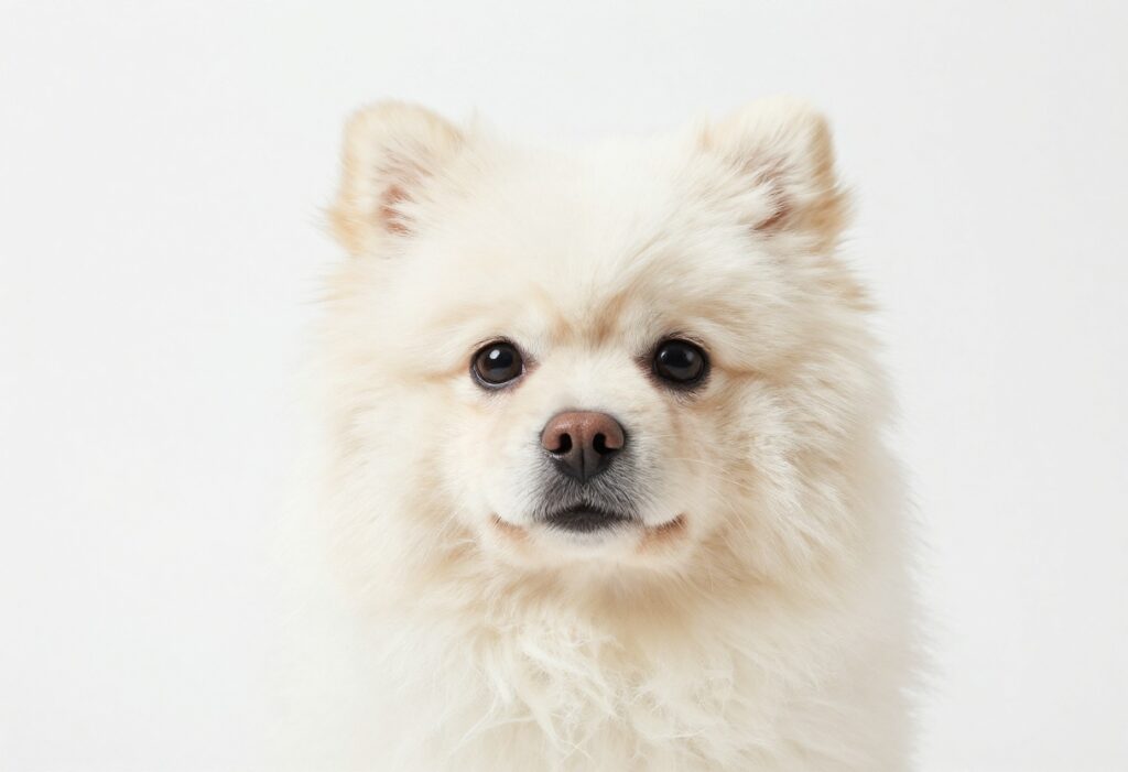 Fluffy small dog with a teddy bear face grooming style