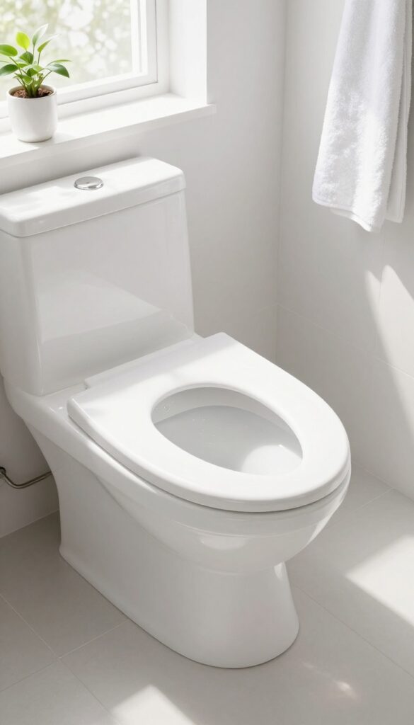Clean toilet tank with clear water and fresh bathroom decor