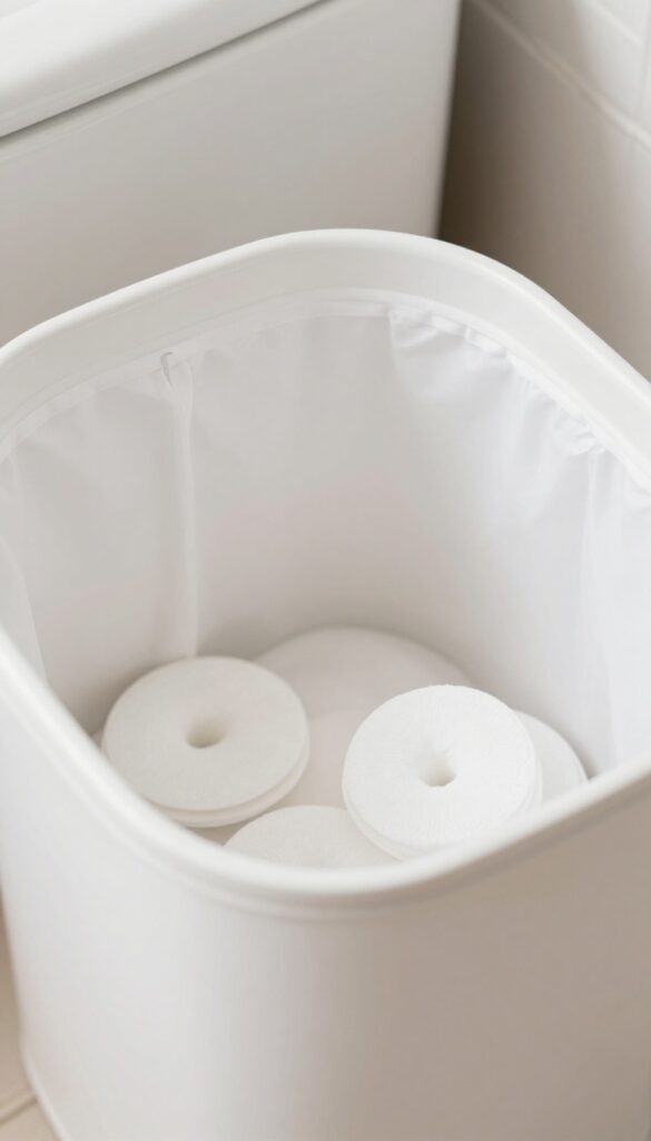 Bathroom trash can with baking soda deodorizer layer