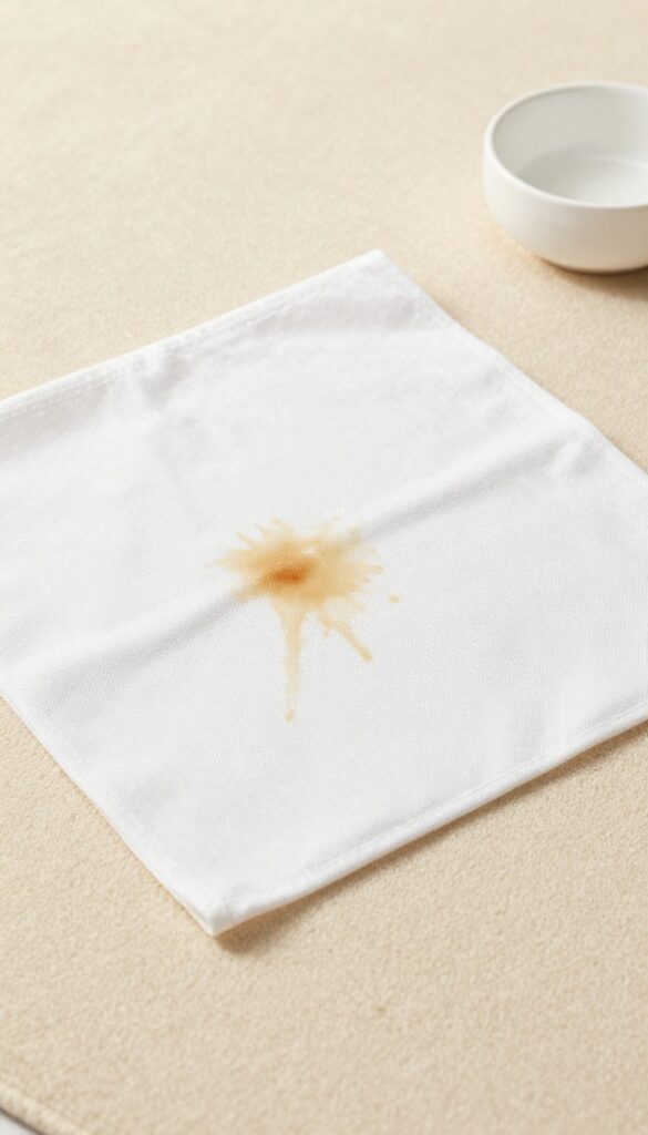 Spot cleaning a rug stain with dish soap and warm water
