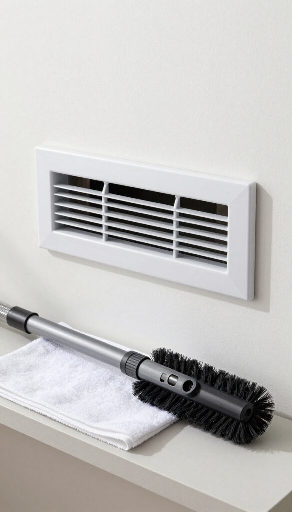 Cleaning air vent with vacuum hose and removed vent cover
