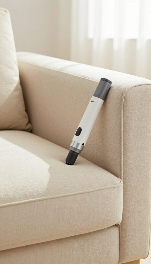 Vacuuming upholstery chair crevices with crevice tool