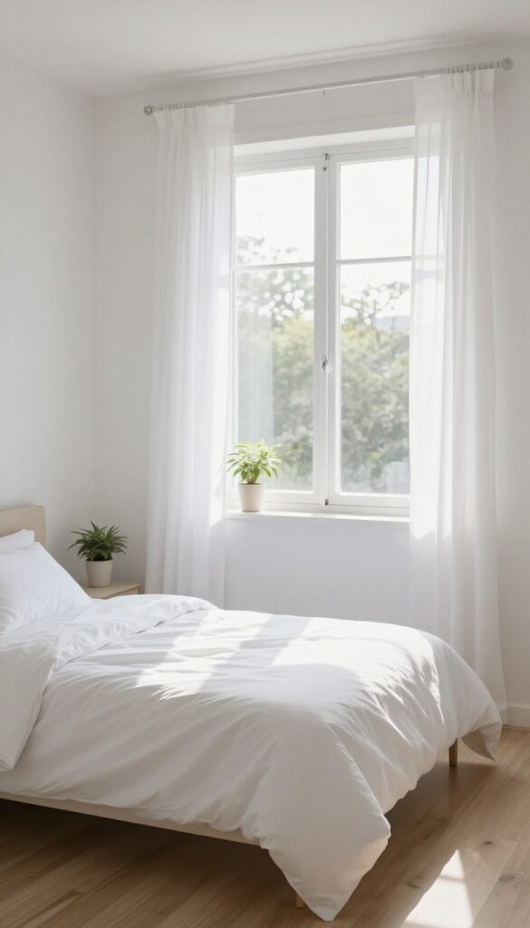 Bedroom with open window, fresh air, clean and organized space