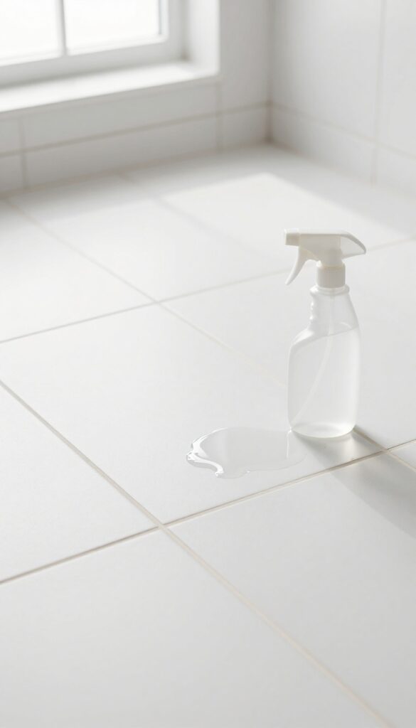 Enzyme cleaner being applied to clean grout lines on a bathroom floor