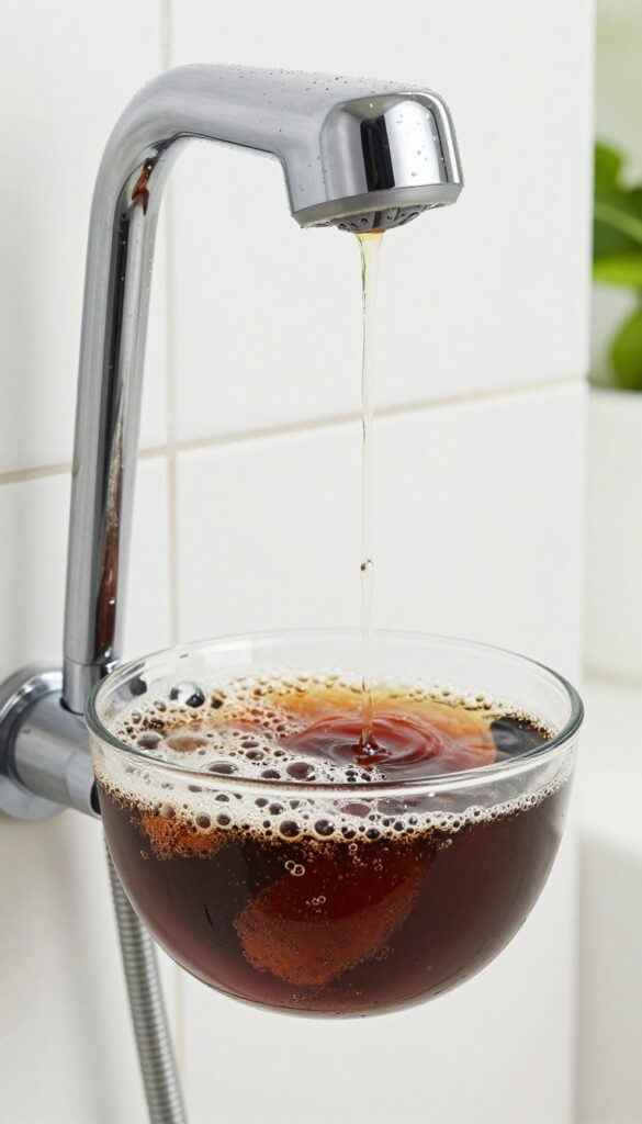 Shower head soaking in Coca-Cola to remove limescale