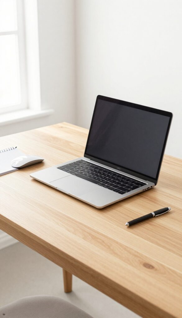 Clean empty desk with minimal items after a full reset