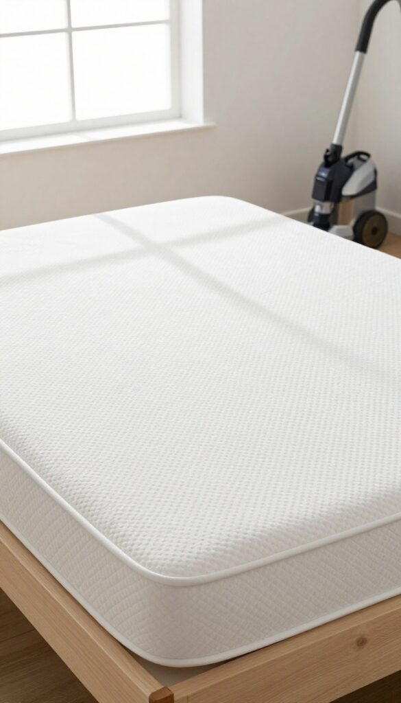Baking soda sprinkled on a mattress for deep deodorizing